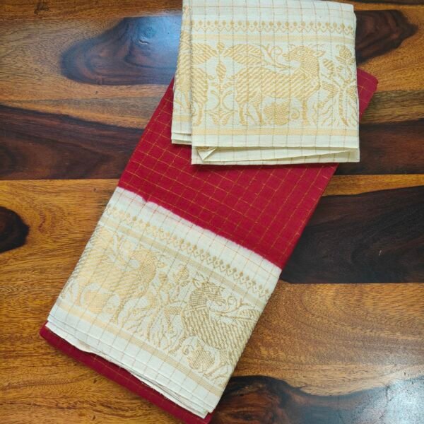 Zari Kattam Sungudi Cotton Saree with Peacock Border