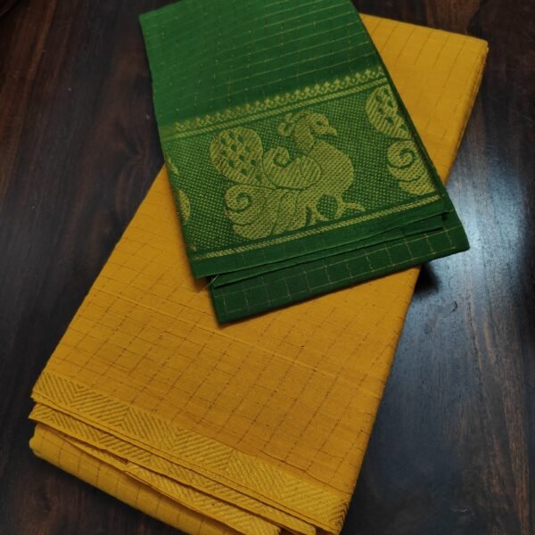 Zari Kattam Sungudi Cotton Saree with Golden Tinch Border- Mango Yellow