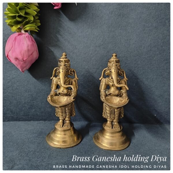 Brass Handcrafted Lord Ganesha holding Diyas