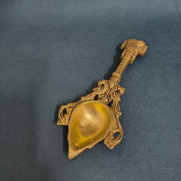 Brass antique finished Ganesha Aarti Spoon/Theertha Spoon