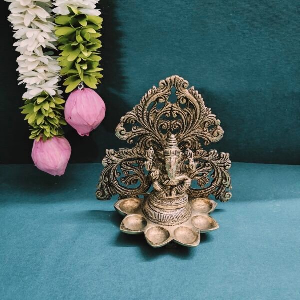 Brass Antique finished Ganesha with panchamukhi diya wall hanging & self Stand