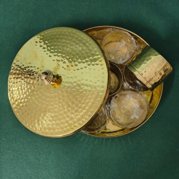Brass Hammered Masala Box / Anjaraipetti - 7" Dia