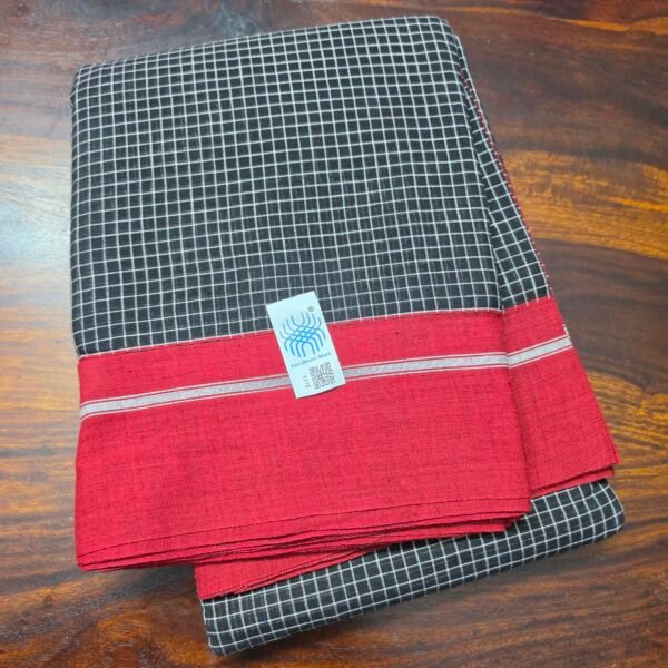 Handloom Cotton Saree – Classic Checks with Contrast Border