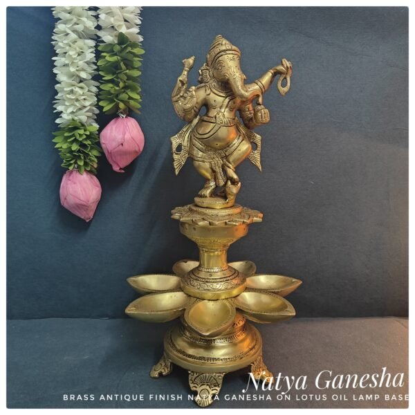 Brass Antique finished Natya Ganesha Vilakku - 13 Inches