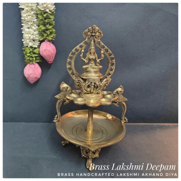 Brass handcrafted Lakshmi Diyas / Two Layered brass oil Lamp with traditional parrot pattern