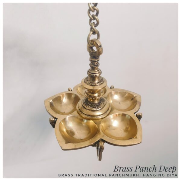Brass Leaf Designed traditional Panch Deep / Panchamukhi hanging Diya