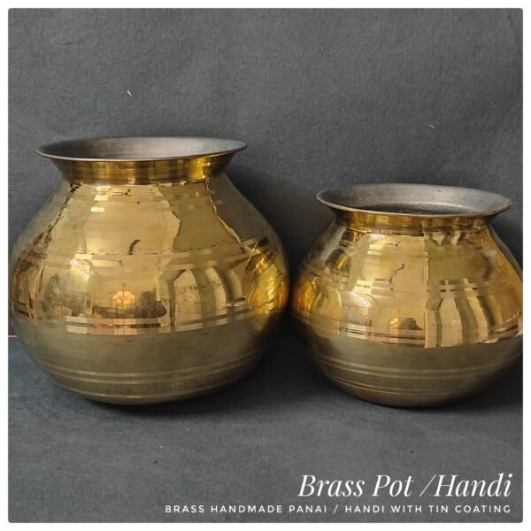 Brass Handmade Handi / Degchi / Pongal Pot with Kalai Coated