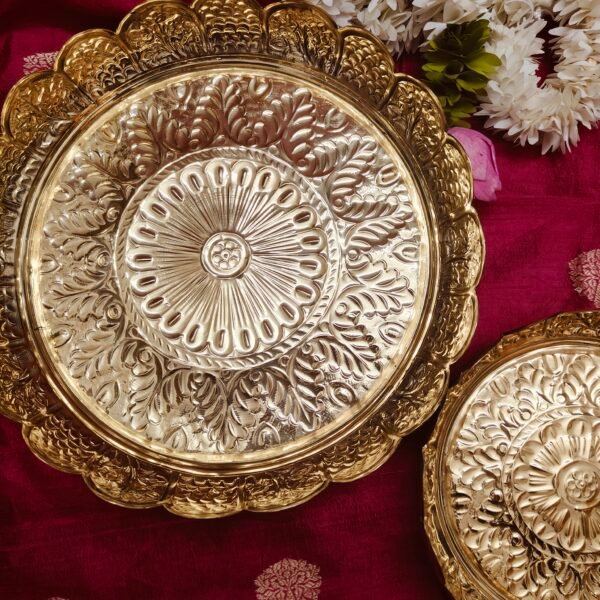 Brass Handcrafted Tamboolam Plate- Floral Motifs