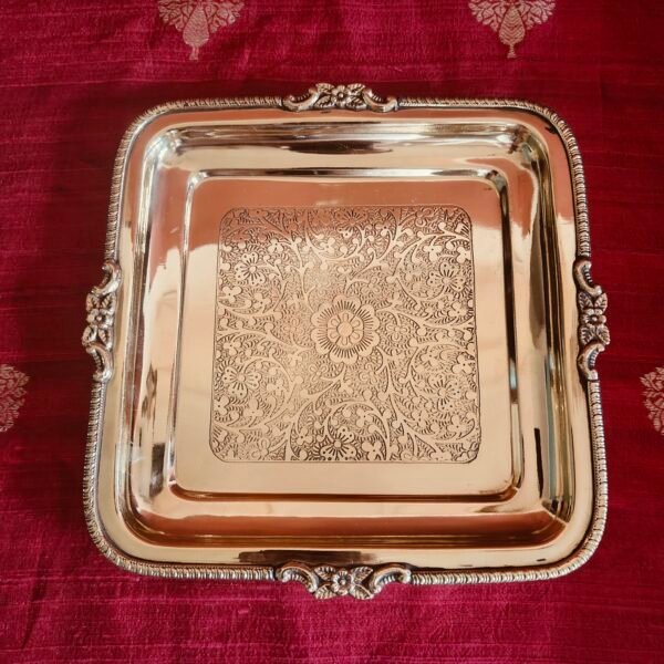 Handcrafted Brass Engraved Tray – Square -8.5 Inches