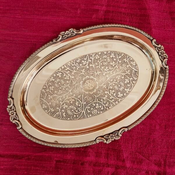 Handcrafted Brass Oval Engraved Tray — Traditional Return Gift