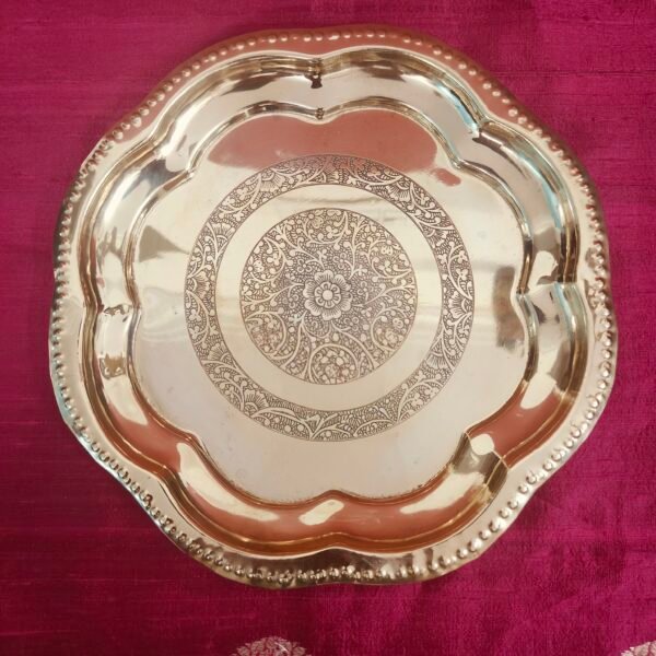 Handcrafted Brass Floral patterned Tray — Traditional Return Gift