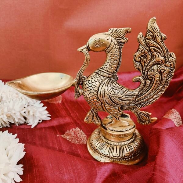 Antique Brass Peacock Diyas - Set of 2 -8" Inches – Handcrafted Decorative Oil Lamp