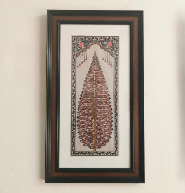 Tree of Life | Pattachitra Painting on Silk with Floral Arch Border (Framed Wall Art)