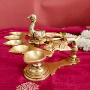 Handcrafted Brass Hamsa Pancha Deepam Aarti Diya