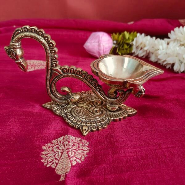 Brass Handcrafted Peacock Aarti Diya - Set of 2