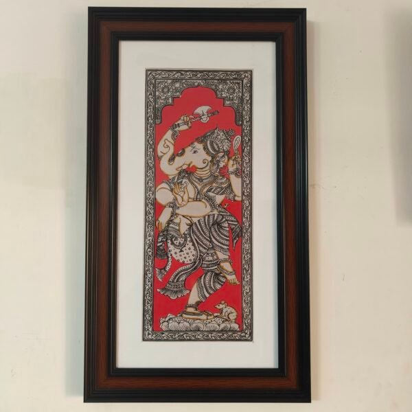 Dancing Ganesha Pattachitra Painting on Silk | Framed Wall Art