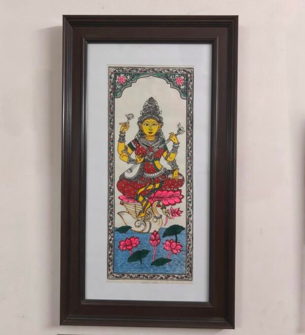 Hand-Painted Pattachitra – Goddess Saraswati (Framed Artwork)