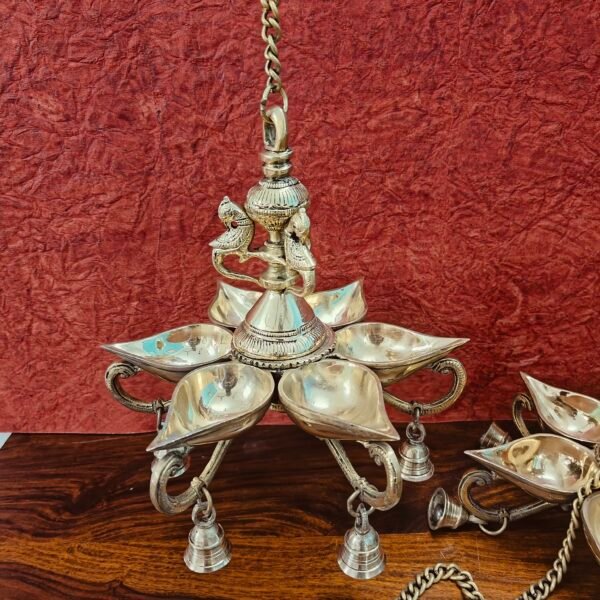 Brass Lotus Inspired 6 Leaf diya - Hanging Diya
