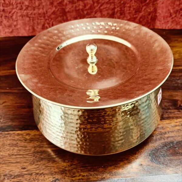 Pure Brass Hammered Handi with Tin Coating – 2 Litre (With Lid)