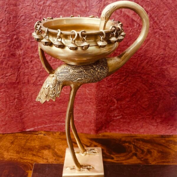 Handcrafted Swan Brass Urli with Hanging Bells