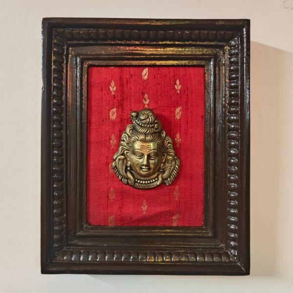 Antique Brass Shiva Face Wall Frame in Chettinad Teak Wood - 10* 8