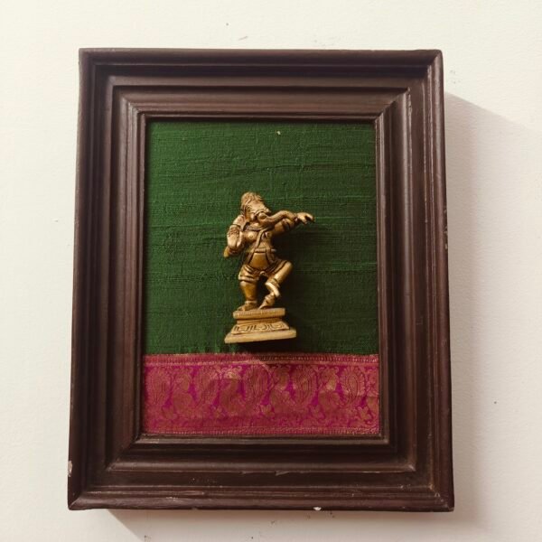 Brass Natya Ganesha Wall Frame in Chettinad Teak Wood - 10*8