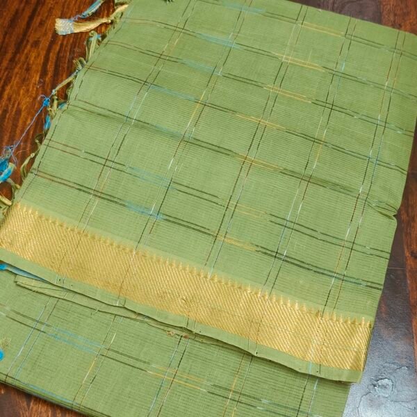 Pure Mangalagiri Handloom Cotton Saree with Pochampalli Checks & Nizam Border