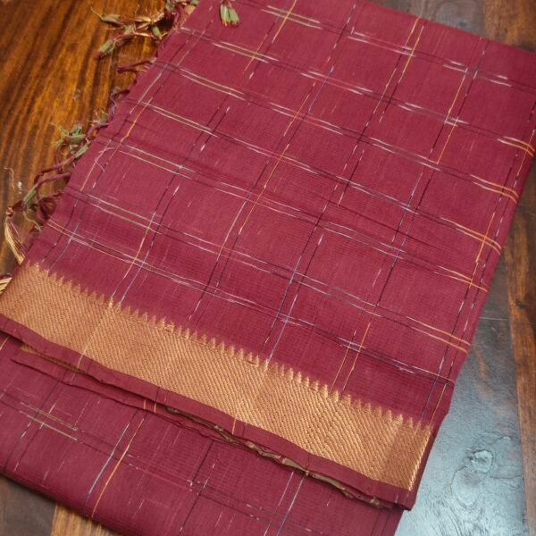 Pure Mangalagiri Handloom Cotton Saree with Pochampalli Checks & Nizam Border