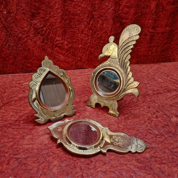 Authentic Traditional Aranmula Kannadi – Peacock Pattern Handcrafted Kerala Metal Mirror