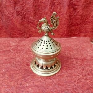 Traditional Brass Dhoop Dani Holder with Peacock Handle – Brass Incense Burner for Pooja