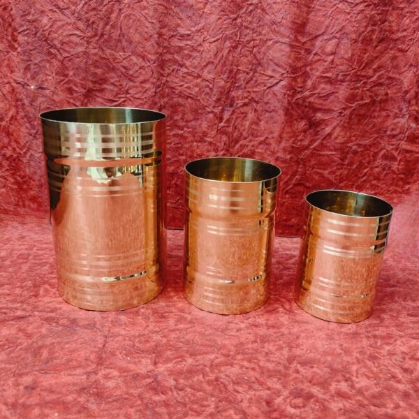 Traditional Brass Rice Pav Set (3 Sizes) | Kitchen Storage Measuring Containers