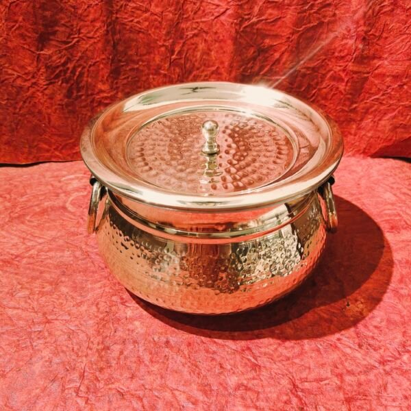 Handcrafted Hammered Brass Degchi with Lid & Kalai Coating
