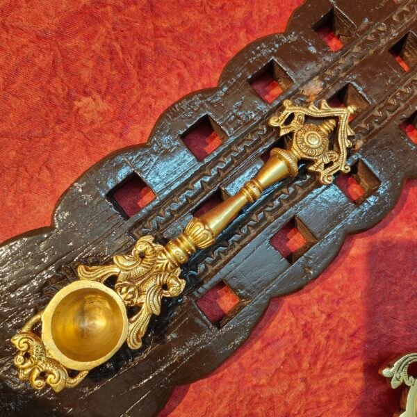 Antique Finish Brass Shanku Chakra Uddarani Spoon –9 " Handcrafted Pooja Ritual Spoon