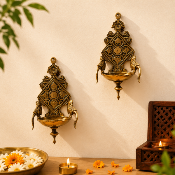 Handcrafted Brass Wall Hanging Diyas – Set of 2