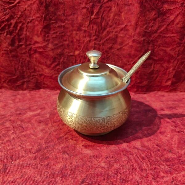 Handcrafted Brass Ghee Pot with Tin Coating & Etched Floral Design (200 ml)