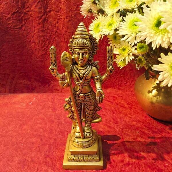 Handcrafted Antique Finish Brass Murugan Idol with Vel – 9 Inches
