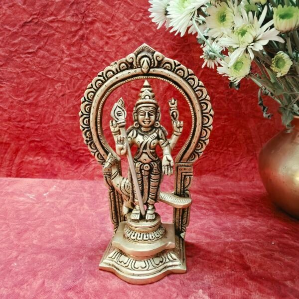 Handcrafted Brass Murugan Idol with Prabhavali – 7.5 Inches | Premium Brass Lord Murugan Statue for Home & Pooja Room