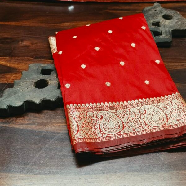Banarasi Semi Katan Silk Saree – Regal Red with Rich Zari Pallu & Running Blouse