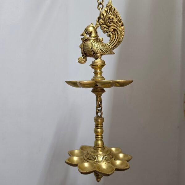 Brass 2-Layered Peacock Hanging Diya – Antique Finish (Pair)
